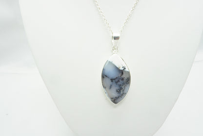 PENDENTIF AGATE DENDRITIQUE SERTI ARGENT(Ref 1)