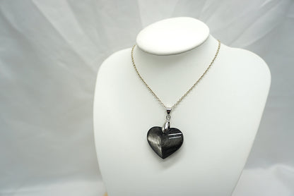PENDENTIF COEUR OBSIDIENNE ARGENTEE (ref 1)