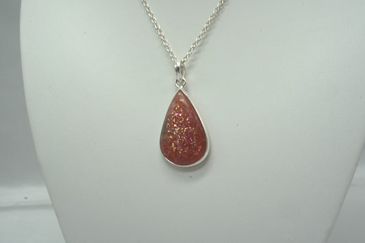 PENDENTIF PIERRE DE SOLEIL NATURELLE SERTI ARGENT (ref 1)