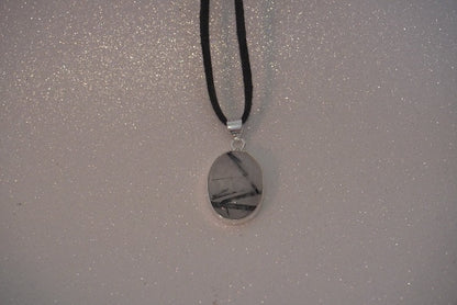 PENDENTIF QUARTZ TOURMALINE SERTI ARGENT