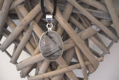 PENDENTIF QUARTZ TOURMALINE SERTI ARGENT