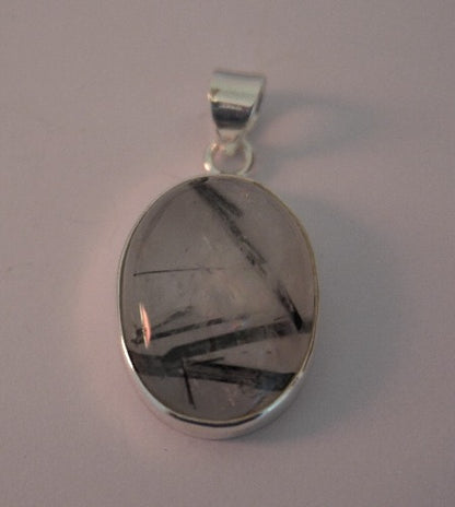 PENDENTIF QUARTZ TOURMALINE SERTI ARGENT