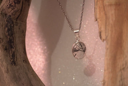 PENDENTIF QUARTZ TOURMALINE SERTI ARGENT